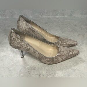 Calvin Klein Dolly Beige Velvet and Silver Metallic Pumps Size 8